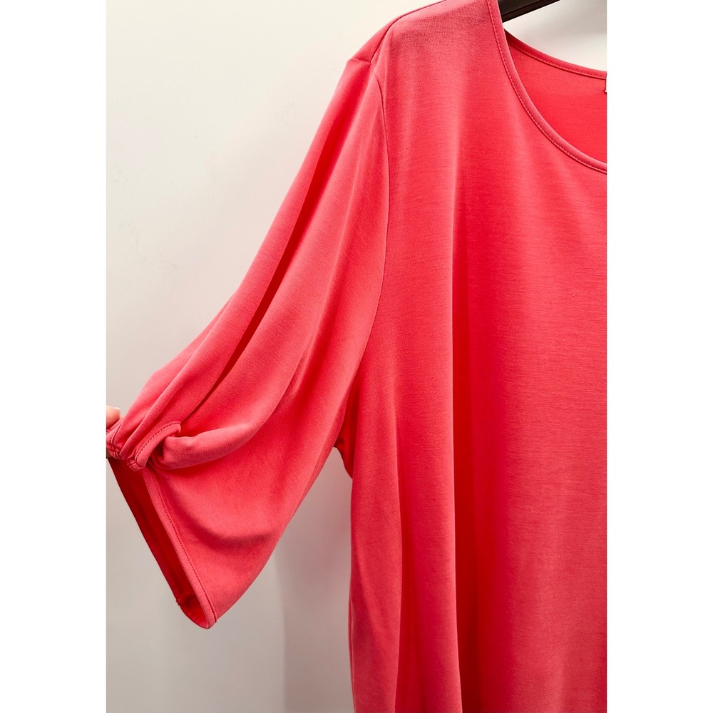 Chalet et Ceci Women XL Coral Modal Scoop Neck Gathered Sleeve Top Lagenlook - Picture 4 of 11